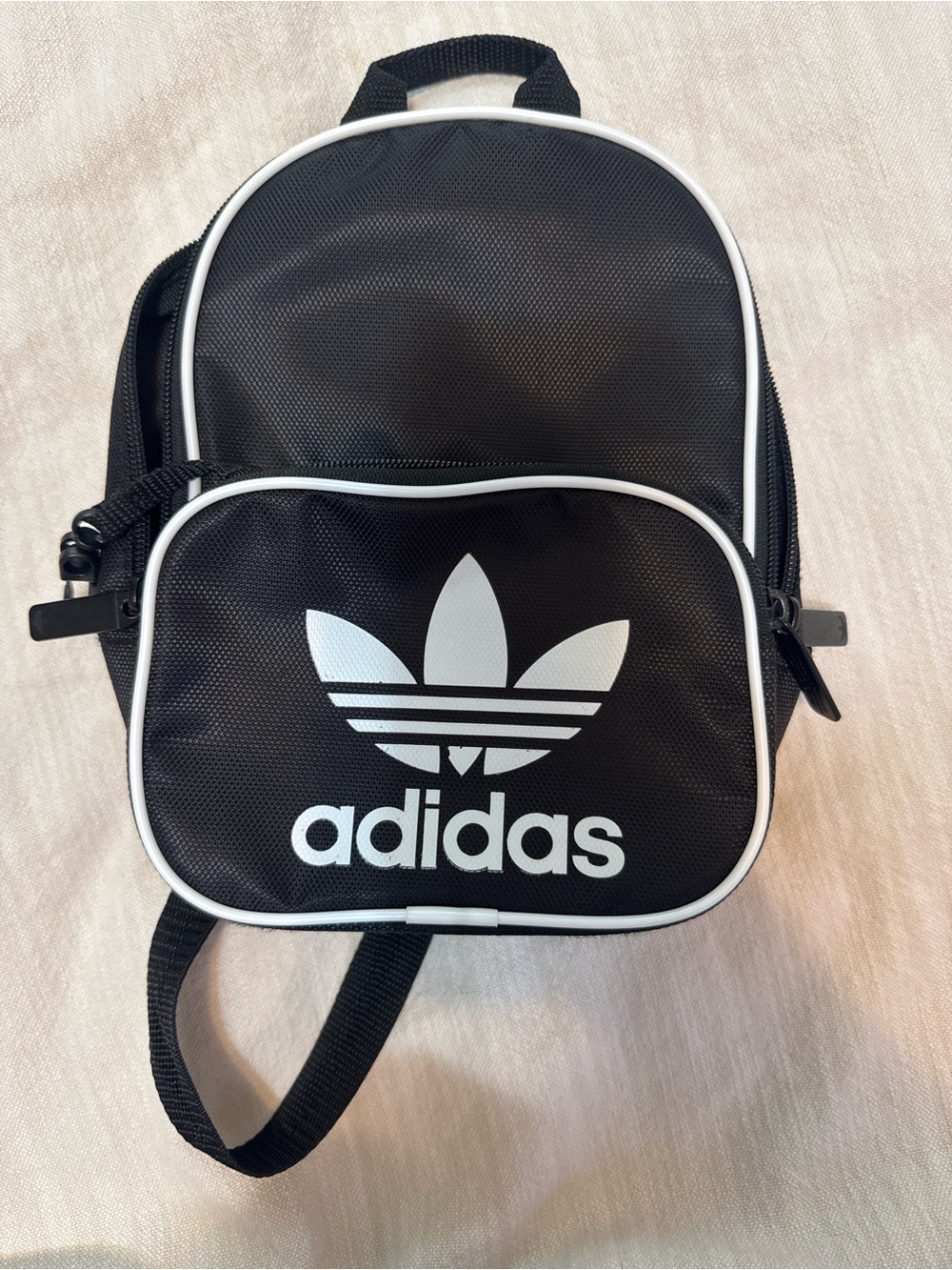 adidas Black Mini Backpack with White Trefoil Logo and Piping